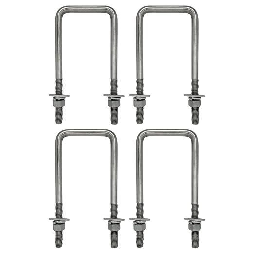 Square U Bolt and Hardware for Boat Trailer, Galvanized Steel, 1/2" Diameter x 3-1/16" x 7-5/16" for 3x3 Beam (4 Pack)