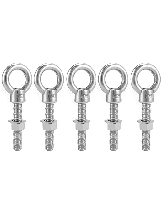 QWORK Stainless Steel Shoulder Eye Bolts 3/4"-10 x 4, 5 Pack – for Lifting, Rigging & Mounting Applications