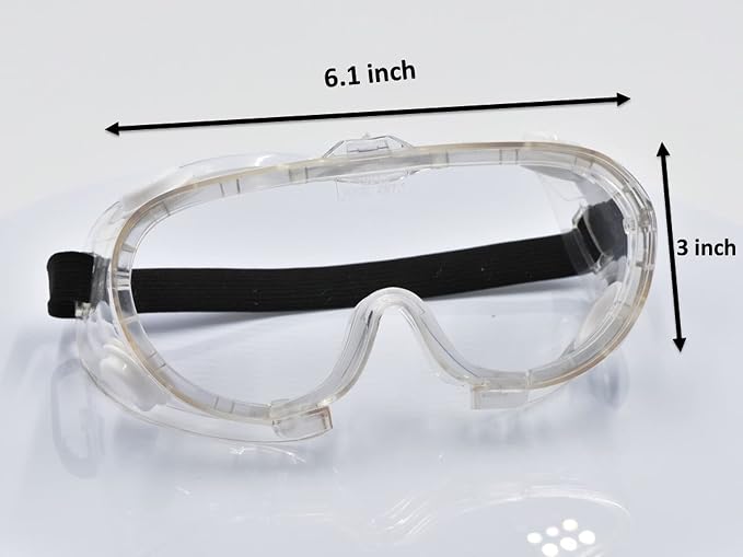 Protective Safety Goggles, Clear Lens & Anti Fog, Adjustable Head Belt Lightweight & Durable, 6 Pack