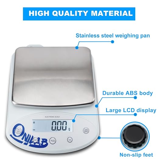 ONiLAB Lab Analytical Balance 5000 x 0.01g(11x0.00002 lb) 0.01g High Precision Electronic Scale LCD Display Scientific Scale with Calibration&Piece Count, Unit Convert,Labs,Kitchen,Jewelry