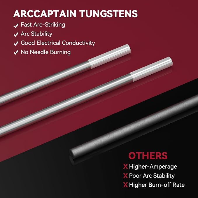 ARCCAPTAIN TIG Welding Tungsten Electrode 10-Pack 3/32"x 7"(White- 0.8% Zirconiated, WZR8/EWZr-0.8)