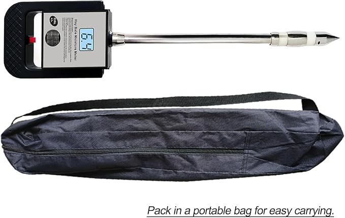 Digital Portable Hay Moisture Meter Tester with 15.7" Probe for Hay Bales,Cereal Straw,Bran,Emperor Bamboo Grass,Alfalfa,Fibre,Forage Grass,Soybean Meal,Leymus Chinensis,Hay Moisture Testing