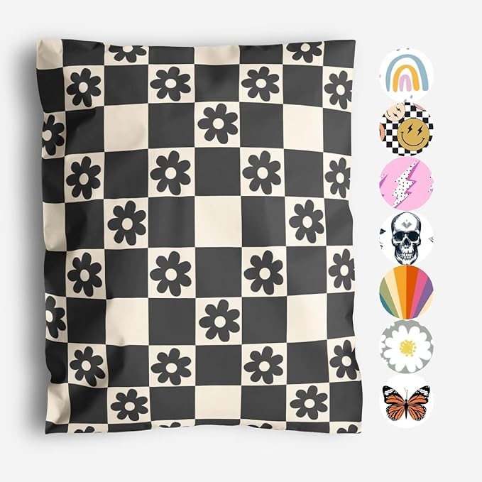 Package Mint 14x19 Poly Mailers - 100 Pack Daisy Checkerboard - Waterproof and Tear-Resistant Poly Mailer Shipping Bags with Self-Adhesive Seal - Opaque Mailing Envelopes for Clothing and Soft Goods