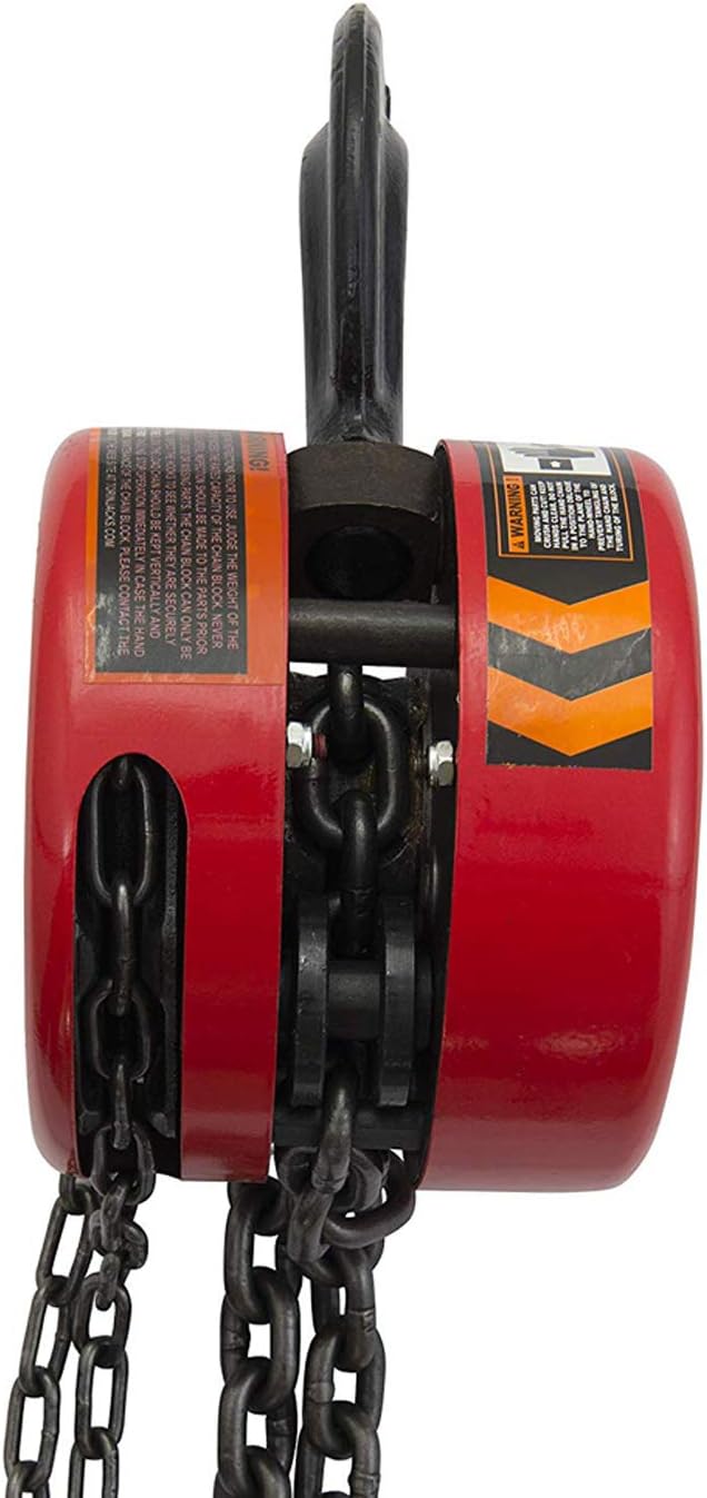 BIG RED TR9020 Torin Manual Hand Lift Steel Chain Block Hoist with 2 Hooks, 2 Ton (4,000 lb) Capacity, Red