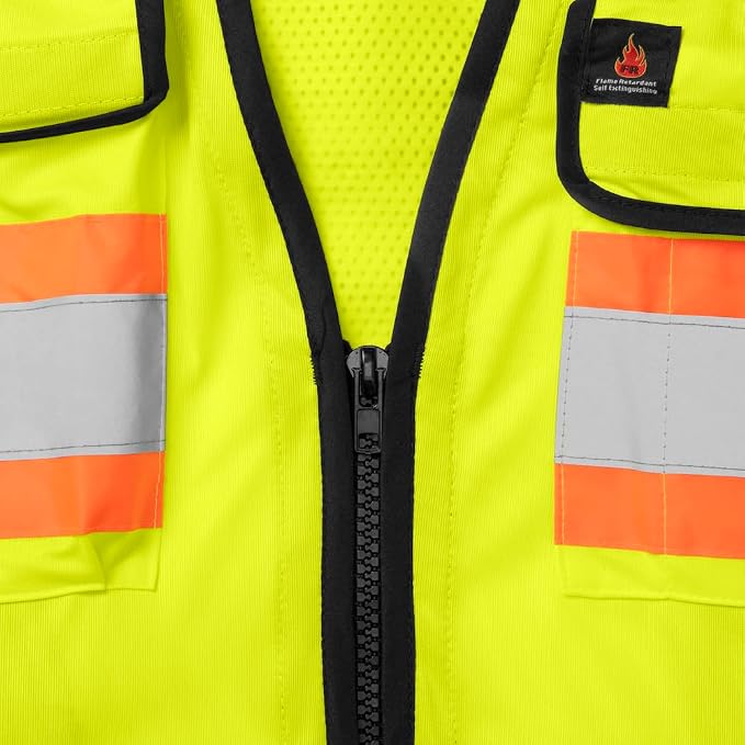 Ironwear 1278FR-L-05-2XL ANSI Class 2 Flame Retardant Polyester Surveyor SAFETY Vest with 2" Silver Reflective Tape, Lime, 2X-Large