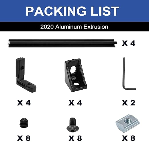 4Pack 2020 Aluminum Extrusion V-Slot 400mm Black Extruded Aluminum Profile 20x20 V-Slotted Framing European Standard Anodized Linear Rail for 3D Printer Accessories Parts