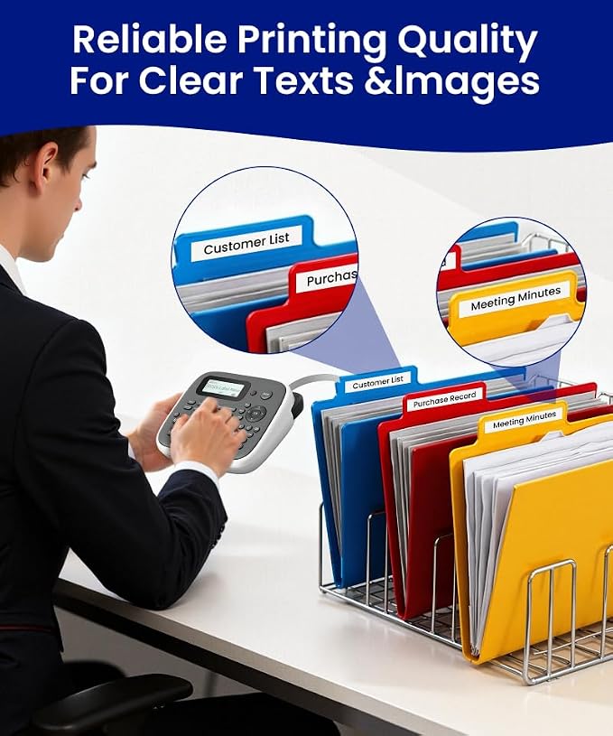 Label Maker Machine with Tape, Label Maker Waterproof Labels 12mm, D210s Laminated Labeler Machine, Multi Icons Borders & One-Touch Keys, Labelmaker for Home Use/School Office Supplies