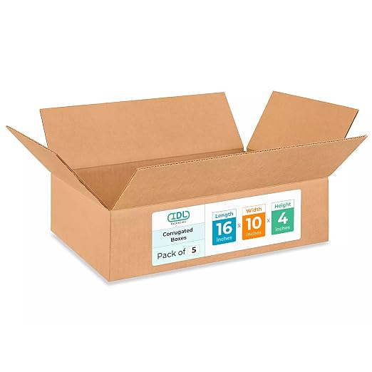 Medium Moving & Shipping Boxes 16 x 10 x 4 inches (5-Pack) - Extra Strength 200 lb vs Regular - USA-Made Corrugated Strong Boxes for Shipping - Cardboard Heavy Duty Box for Delivery by IDL Packaging