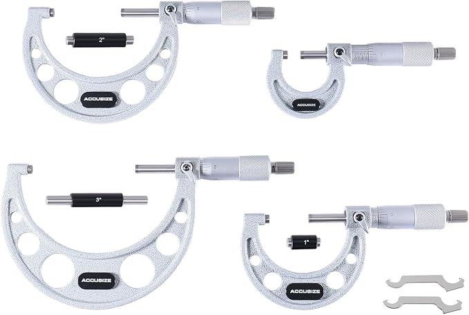 Accusize Industrial Tools 0-4 inch x .0001'' Ultra-Precision M-Type Outside Micrometers Carbide Tipped 4 Pc Set, EG00-0904