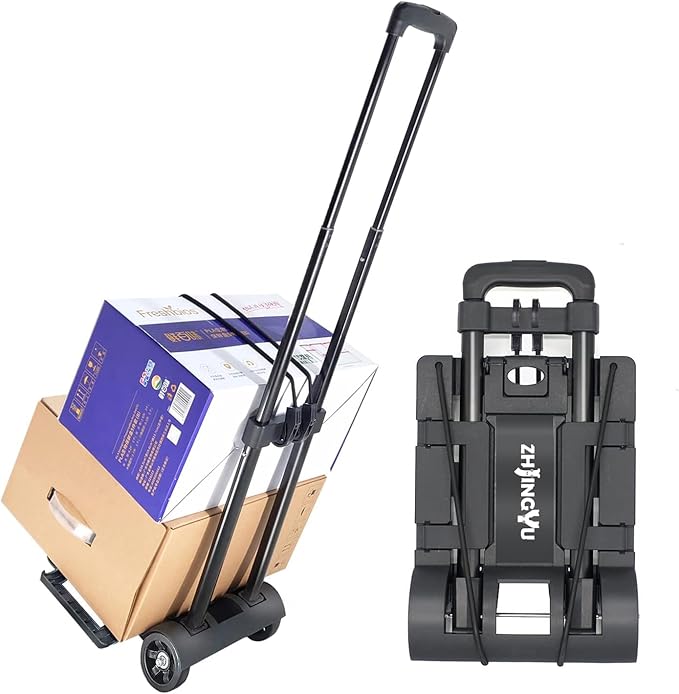 Folding Hand Truck Trolley Dolly, Folding Cart Small Trolley Dolly with Wheels, Lightweight Utility Dolly Trolly Expandable Baseplate Small Backpack Portable Luggage Cart for Airport Travel