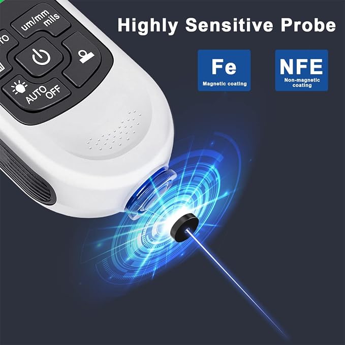 Paint Thickness Gauge Meter Fe/NFe Probe Coating Thickness Gauge Professional Multifunctional Car Paint Depth Gauge Test Precise HW-300PRO for Car Automatic Detection(white)