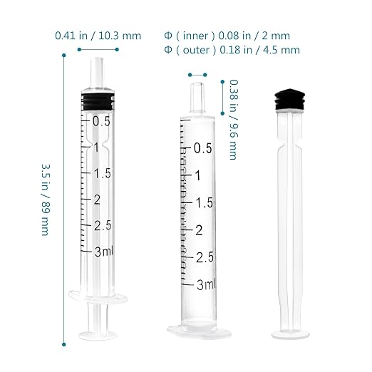 24 Pack 3ml Syringe with Cap and Luer Slip Tip, Sterile Syringe Individually Packaged for Labs, Liquid Measuring, Feeding Pets,Oil or Glue Applicator