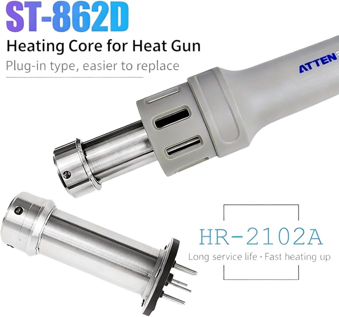 ATTEN ST-862D 1000W Digital Hot Air Rework Station - Temperature Controlled BGA/SMD Rework Station with Straight/Spiral Air Switch, Auto Sleep, 4 Nozzles for PCB Chip Soldering and Desoldering