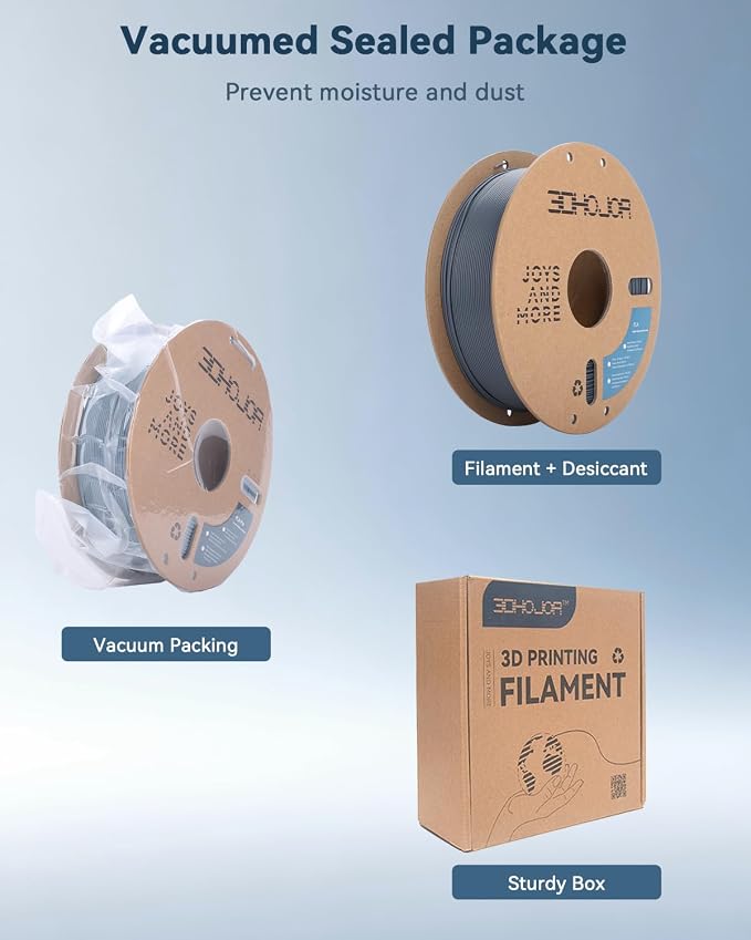 3DHoJor PLA Filament 1.75mm Grey,3D Printing Filament,1kg Cardboard Spool (2.2lbs), Fit Most FDM 3D Printer,Dimensional Accuracy +/- 0.03 mm,Odor Free, Clog Free, No Brittle Filaments