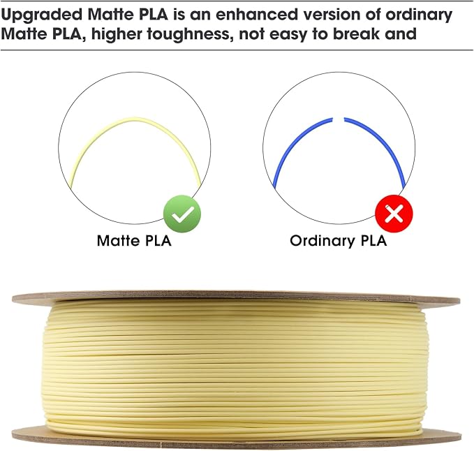 eSUN Matte PLA Filament 1.75mm, Matte 3D Printer PLA Filament, 1KG Spool 3D Printing Filament for 3D Printers, Paper Reel, Almond Yellow