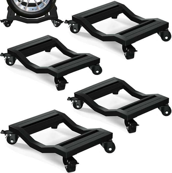 Car Dolly Set of 4, 6,800 lb Capacity - Industrial Grade Stainless Steel Vehicle Moving Dollies with Locking Caster Wheels & U-Shaped Design for Cars, SUVs, Trucks, Trailers