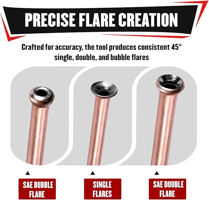 YIYITOOLS 7Pcs Brake Line Flaring Kit for 1/4", 3/16" Copper, Aluminum and Nickel-Copper Tubing Lines, Creates 45° Single, Double & Bubble Flares, SAE