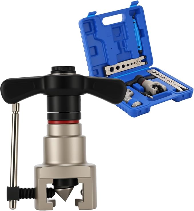 Flaring Tools Set: Ratchet Flaring Tool with Steel Ball Positioning (Patented), CT-532 Tube Cutter, Deburring Scraper & Dual-Scale Rulers for HVAC, Refrigeration & Plumbing