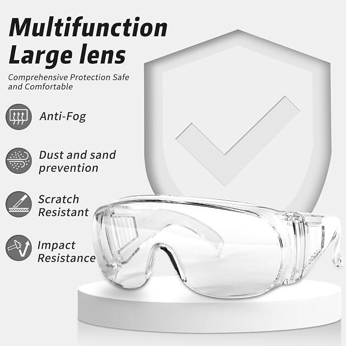 Salfboy Safety Glasses Over Eyeglasses with Anti-Fog and Scratch Resistant ANSI Z87 Safety Goggles Over Glasses
