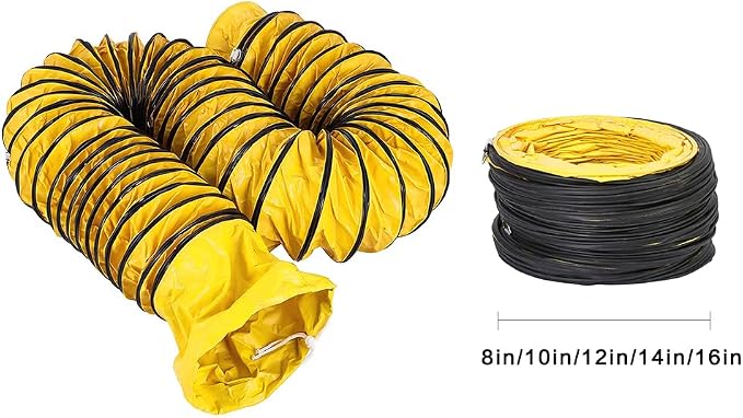 16FT Ducting Hose 10IN PVC Flexible Duct Hosing with Adjustable Rope S Hook & Steel Support for Utility Blower Exhaust Fan (10''x16ft)