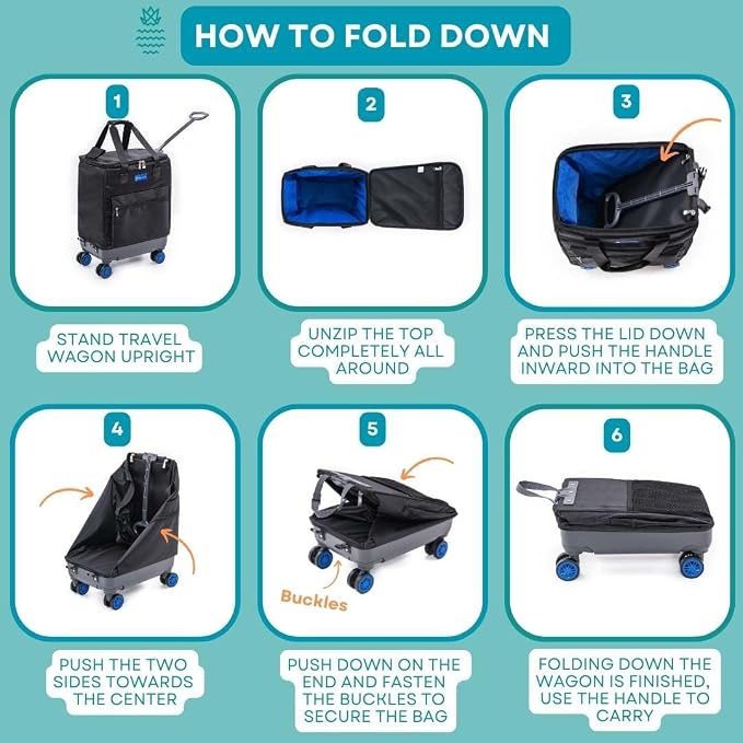 Handy Sandy Haul-It Foldable Rolling Tote – Patented Heavy-Duty Utility Bag with 8 Spinner Wheels, – Reusable Grocery Cart, Laundry Carrier, Travel Tote, Commuter Bag for Shopping & More -Blue