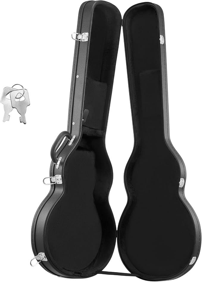 VEVOR Electric Guitar Hard Case, 42.2 Inch, Wooden Hard-Shell Protective Carrying Case with Lock Latch, Sponge Lining, Keys, Accessory Compartment, Water-Resistant, for 39 Inch Les Paul Guitars, Black