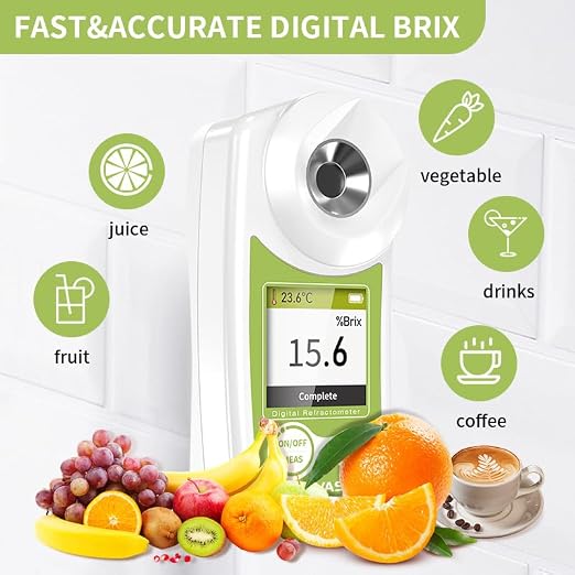 Digital Brix Refractometer, 0–55% ATC Sugar Content Meter, ±0.2% Precision, Handheld Tester for Fruit, Juice