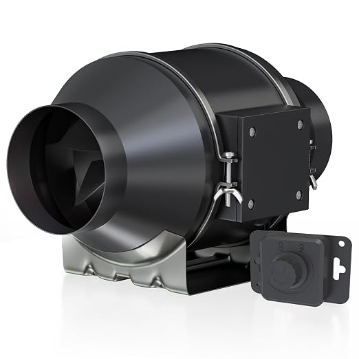 Toolazy 4 Inch Inline Duct Fan 214 CFM, Vent Booster Exhaust Fan with 0-100% Variable Speed Controller, EC Motor 27 dBA Quiet Ventilation Fan for Grow Tent, HVAC, Basement, Bathroom, Crawl Space