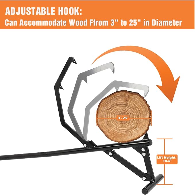 Timberjack Log Roller Lifter, Adjustable Log Roller Cant Hook, Heavy Duty Steel Log Jack, 50.8" Long Handle Timberjack Log Lifter, Ups to 25" in Dia Logging Tools for Rolling and Raising Up Logs