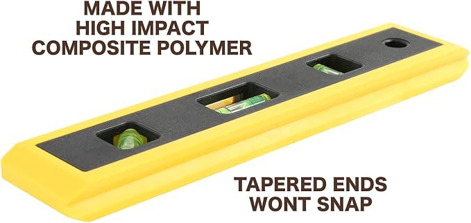 Torpedo Level 9-Inch, Small Level Made in USA, For Flat and Curved Surfaces