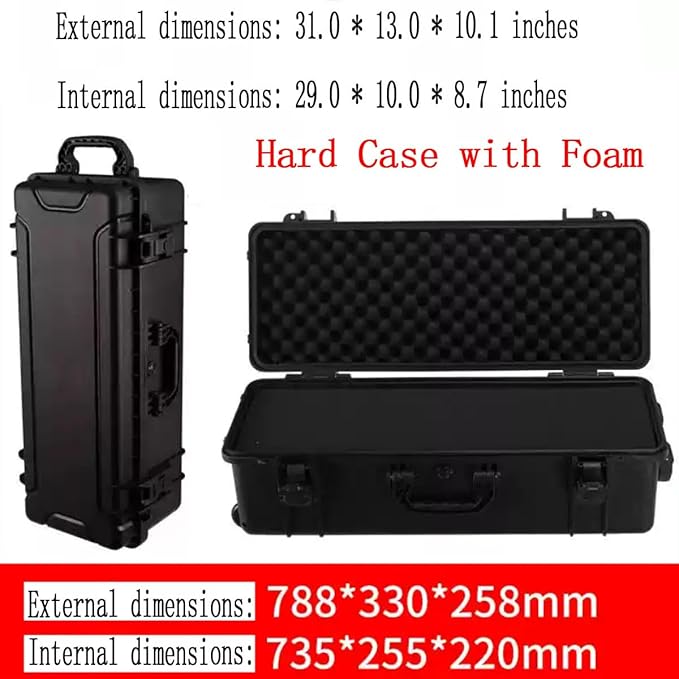 31" L x 12" W x 9" H Large Hard Case with Foam, Portable Rolling Hard Case with Wheels, Waterproof Shockproof Dustproof, Suitable for Cameras, Lenses, Camcorder, Instrument, Telescopes
