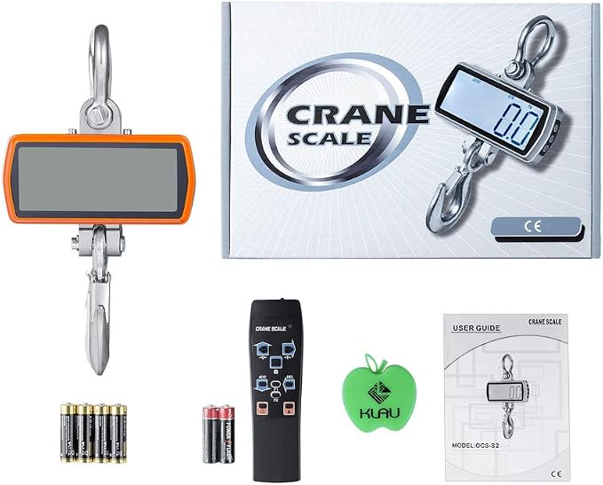Klau 1000kg 2000 lb Crane Scale Orange | Heavy Duty, Hanging Scale, Touch Key LCD Display, With Remote