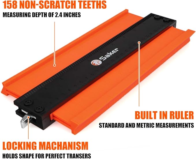 Saker Contour Gauge (10Inch) Profile Tool with Adjustable Lock,Fathers Day Gifts for Men Women Dad Boyfriend Husband-Precisely Copy Irregular Shape Duplicator-Cool Gadgets for Woodworking Tool Tracing