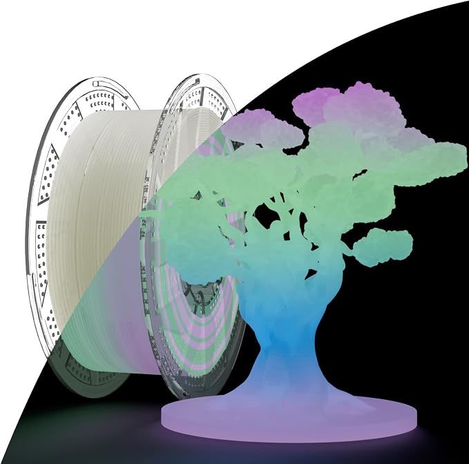 Conjure Glow in the Dark PLA 3D Printer Filament,Change White to Rainbow Multicolor PLA Filament 1.75mm 1KG/2.2LB Filament Works for Most 3D Printer