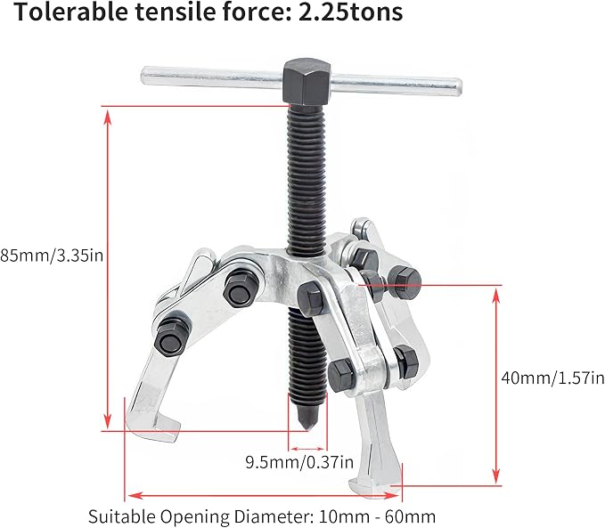 3 Jaw 2.25in/60mm Universal Bearing Gear Pullers Heavy Duty Extractor Tool,High Carbon Steel Puller,Adjuestable Removal Kit Type for Bearings/Flywheels/Pulleys Remove