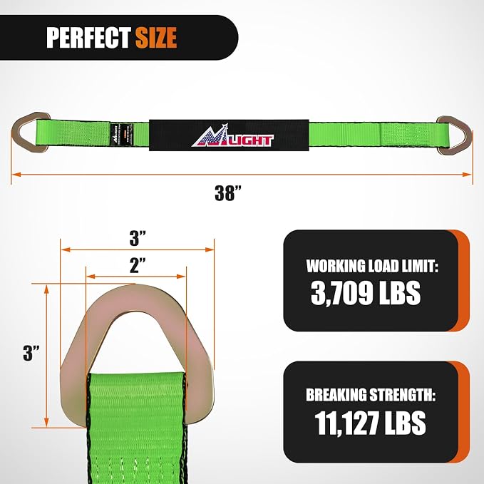 Nilight Axle Tie Down Straps 2" x 38" with D-Rings and Protective Sleeve 11,127 LBS Break Strength – Car Hauler Tie-Downs for Engine Hoist Truck Trailer & UTV 4 Pack (Green)
