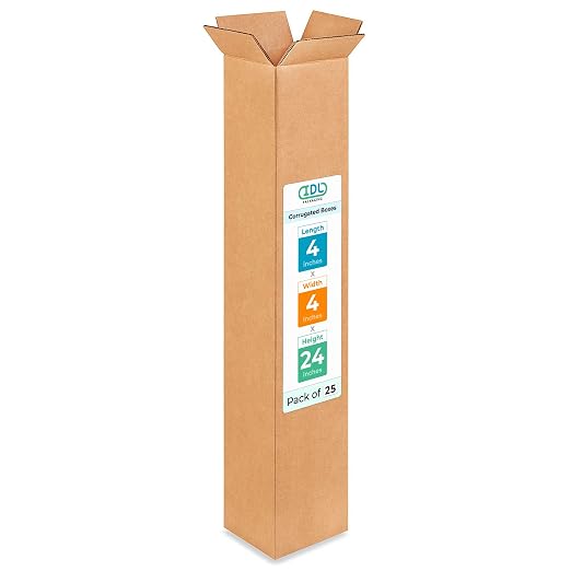 Tall Moving & Shipping Boxes 4"L x 4"W x 24"H (25-Pack) - Extra Strength 200 lb vs Regular - USA-Made Corrugated Boxes for Packaging Moving - Durable Eco Shipping Box by IDL Packaging