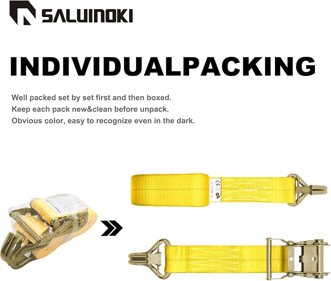 8Pack 2 inch Ratchet Straps Heavy Duty 15 ft J Hook with Anti-Loss Lock, 2 inch Tie Down Straps for Trucks, Cargo Straps Ratcheting Yellow