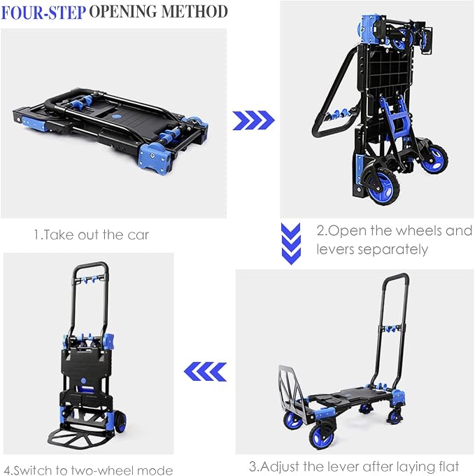 Folding Hand Truck Heavy Duty 330LB Load Carrying,Convertible Dolly Cart with Retractable Handle and 4 Rubber Wheels,Portable Hand Truck Foldable for Luggage/Personal/Travel/Mobile/Office Use.
