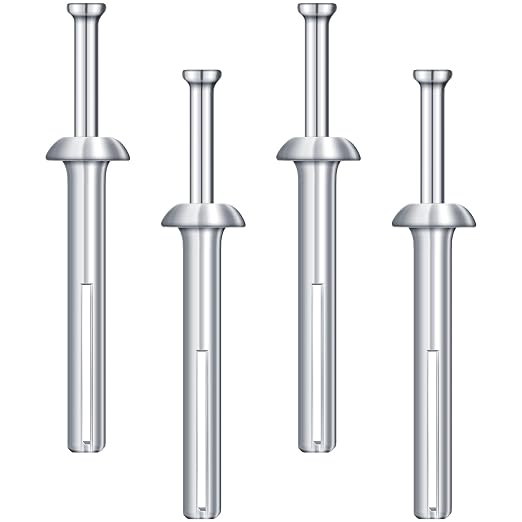Dunzy 4 Pcs 1/4" x 3" Drive Nail in Anchor Drive Expansion Cement Hammering Anchors Pin Rustproof Zinc Plated Concrete Nails Heavy Duty for Brick Drywall Metal Wood, Hammer Fasteners Kit
