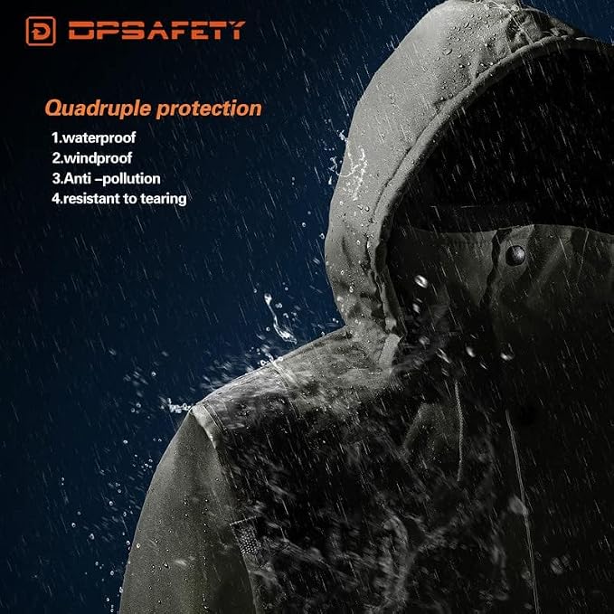 Safety jacket for men,Reflective high Visibility Hooded jacket,Hi-Vis Bomber Jacket with Pockets and Zipper,Waterproof,Black Bottom,ANSI/ISEA 107-2020 Type R Class 3,Black