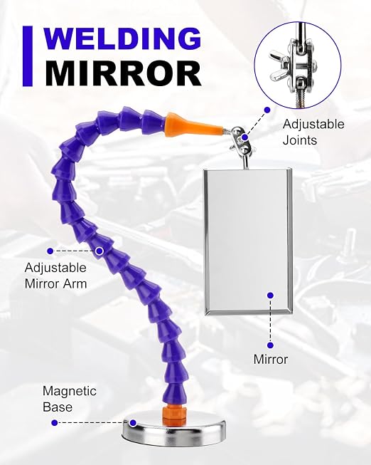 2 PCS Inspection Mirrors Mechanic Welding Mirror with Magnetic Base Adjustable Arm Machine Tool for Technicians Auto Mechanics for Use in Confined Spaces