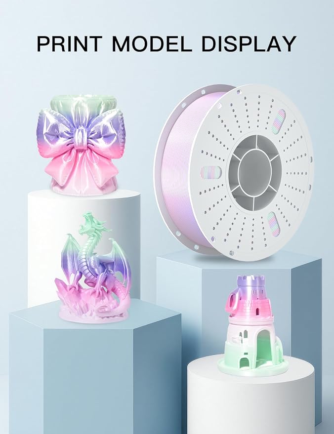 PINBALL Silk Rainbow PLA 3D Printer Filament 1.75mm Shiny Multi-Color Changing Filament 3D Printing PLA Filament Dimensional Accuracy +/- 0.02mm 1 KG Silk Rainbow Afterglow