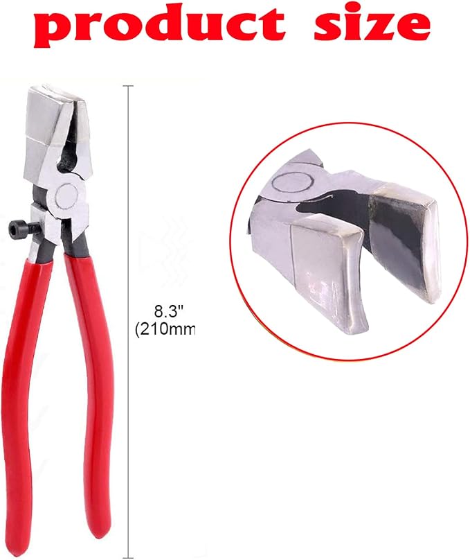 Glass Running Pliers, Key Fob Hardware Install, Stained Glass Work Tool,for Stained Glass, Tiles, Mosaic, Mirrors,Bottle, Fusing, Breaking 8-Inch