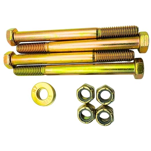 3/8"-16 x 4 Grade 8 Bolts (4-Pack) – Heavy-Duty Hex Bolts with Flat Washers & Nylon Lock Nuts – High-Strength SAE Anti-Vibration 4.0" Coarse Bolts for Automotive, Machinery & Construction
