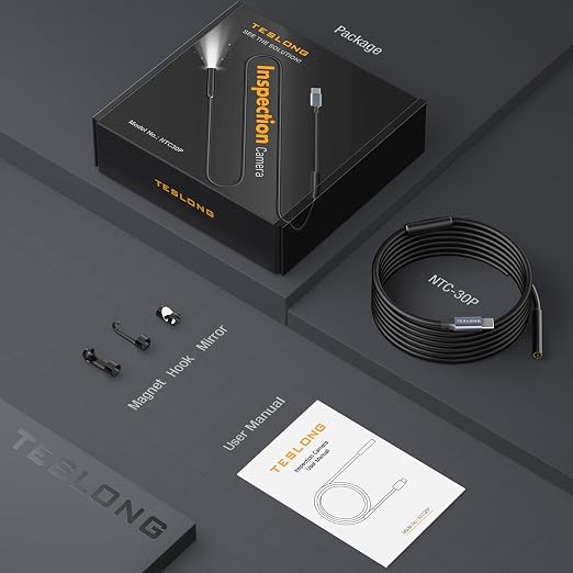 USB C Endoscope Camera with Light, Teslong Type-C Snake Borescope Camera with 8 LED Lights, 10FT Flexible Waterproof Inspection Cam, Fiber Optic Scope Compatible with iPhone 15/16/17, Android Phone