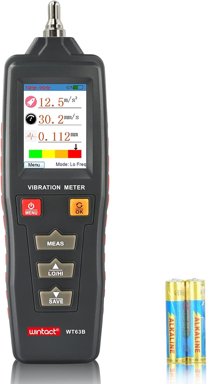 Wintact Handheld Digital Mechanical Vibration Meter, 0.01~199.9mm/s, Mechanical Vibration Analyzer Tester Gauge, Acceleration, Velocity, Displacement Measurement for HVAC, Motors, Engines, Generator