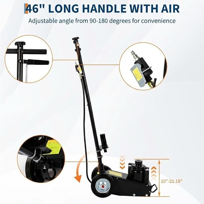 35 Ton Air Hydraulic Floor Jack, 77,000 LBS Capacity Heavy Duty Truck Jack for Trucks & Tractors, Low Profile 10 Inch, Dual Power Air/Manual Hydraulic, 4 Adapters & Adjustable Handle