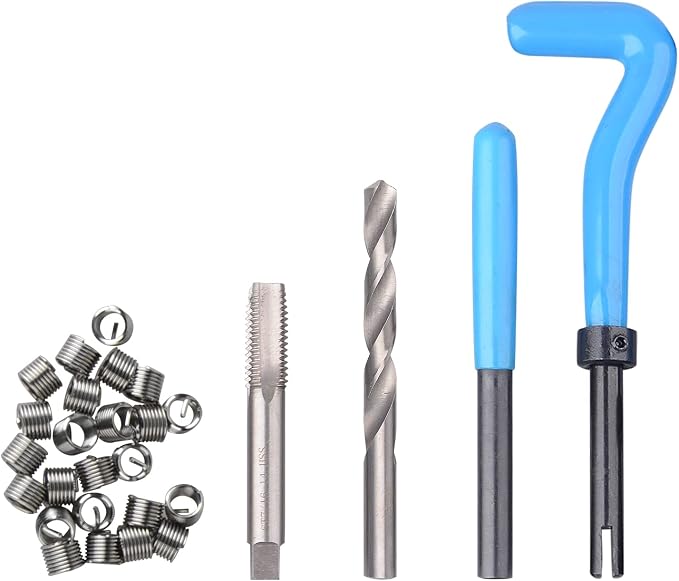 DAYUAN 131Pcs SAE Thread Repair Kit, HSS Drill Helicoil Kit Standard | SAE 1/4"-1/2" Sizes，Repairs Stripped & Damaged Threads，High-Speed Steel Tools，45# Steel Inserts，Storage Case