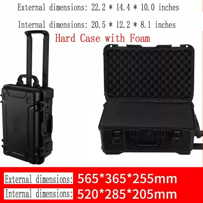 22" L x 14" W x 9" H Large Hard Case with Foam, Portable Rolling Hard Case with Wheels, Waterproof Shockproof Dustproof, Suitable for Cameras, Lenses, Camcorder, Instrument, Telescopes